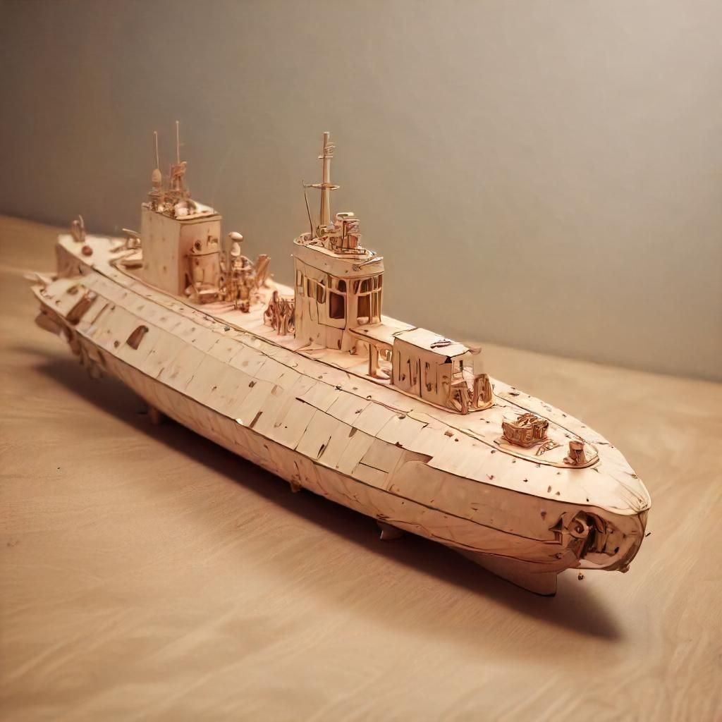 Laser cut wooden submarine model