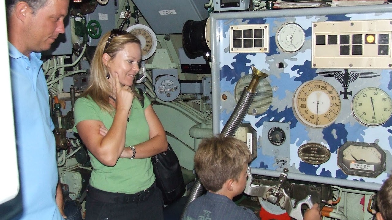 Students learning inside a submarine