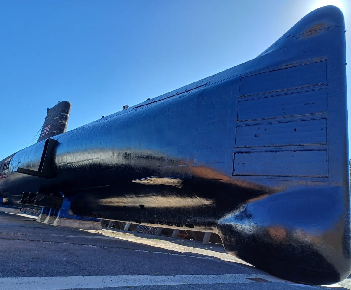 Family visiting a submarine museum